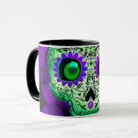 Crâne de sucre lumineux vert et violet pour Hallow