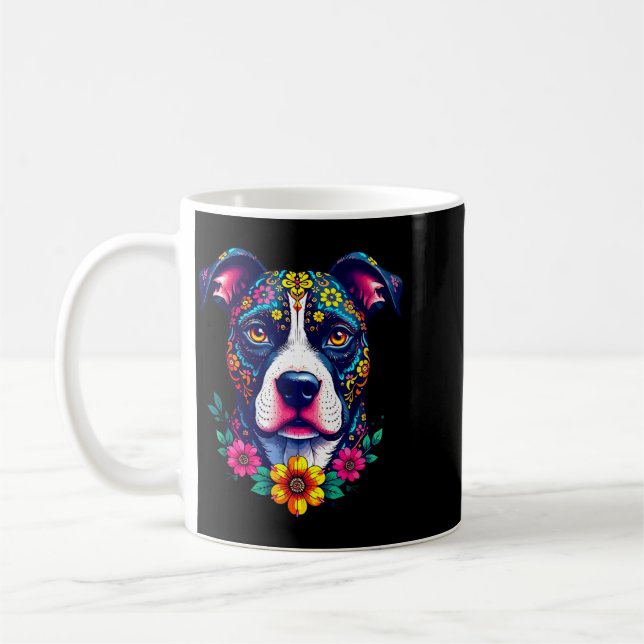Mug Crâne de sucre mexicain Pitbull Dia De Muertos (Gauche)