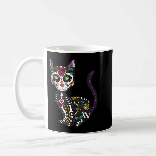 Mug Crâne de sucre mignon chat mexicain Halloween jour (Gauche)