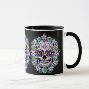 Mug Crâne de sucre pourpre aux fleurs