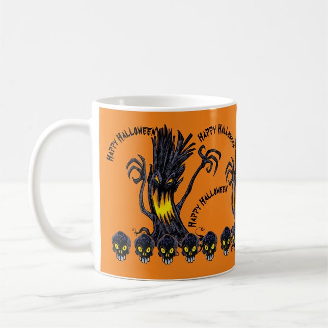 Mug Crâne de tronc d'arbre fantomatique d'Halloween pe (Gauche)