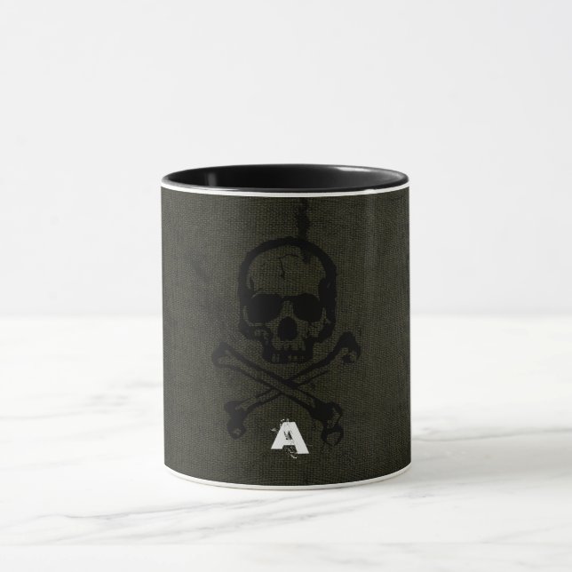 Mug Crâne d'Halloween vintage vert grunge croix d'osse (Centre)