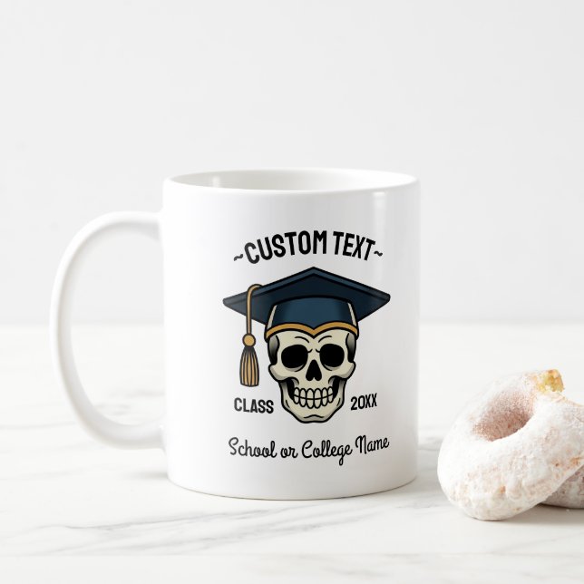 Mug Crâne Diplômé Nom Personnalisé Année École (Avec donut)