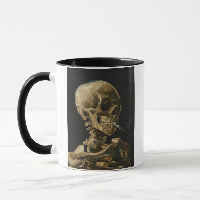 Mug Crâne d'un squelette avec une cigarette brûlante p (Gauche)