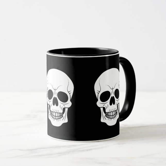 Mug Crâne en Silhouette Noir et Blanc pour Halloween (Devant droit)