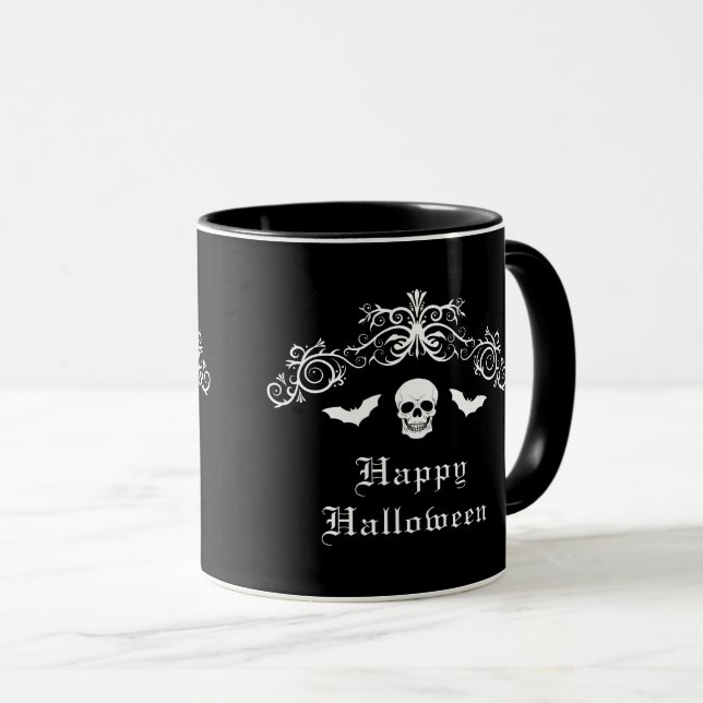 Mug Crâne et chauves-souris Gothique Joyeux Halloween  (Devant droit)
