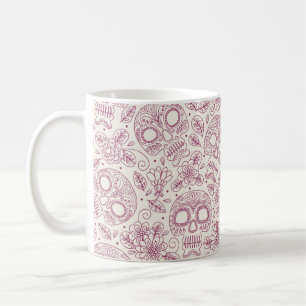 Mug Crâne et fleurs. Arrière - plan sans couture. da m