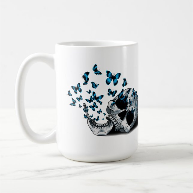 Mug Crâne et papillons bleus blancs (Gauche)