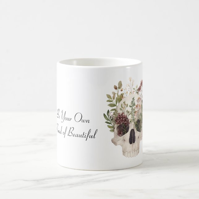 Mug Crâne Fleurs Bourgogne Feuilles Vertes (Centre)