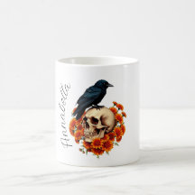 Crâne floral et nom personnalisé Corbeau