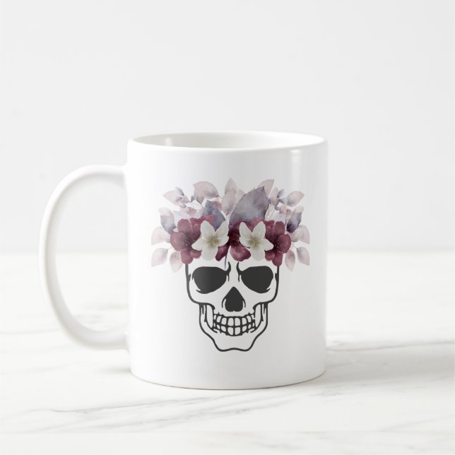 Mug Crâne Floral Fleurs Blanches et Vin (Gauche)