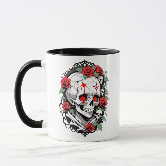 Mug Crâne gothique avec Rose (Gauche)