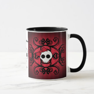 Mug Crâne gothique mignon sur rouge et noir