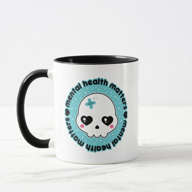 Mug Crâne Kawaii pour la Santé Mentale (Gauche)