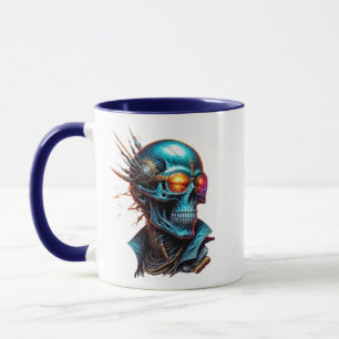 Mug Crâne mécanique au style cyberpunk.