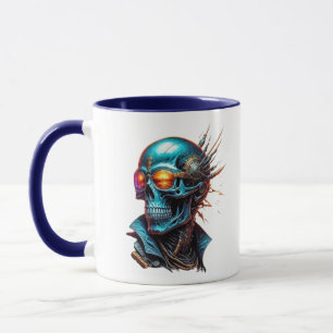 Mug Crâne mécanique au style cyberpunk.