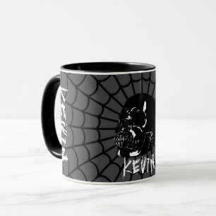 Mug Crâne noir et gris brillant Nom personnalisé