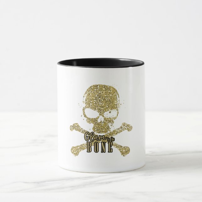 Mug Crâne Pailleté Or Glam Blanc jusqu'à l'Os (Centre)