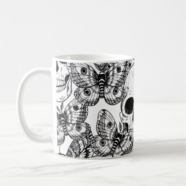 Mug Crâne, papillons : motif vintage à main (Gauche)