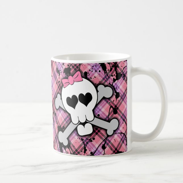 Mug Crâne rose et os croisés avec les coeurs et l'arc (Droite)