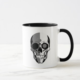 Mug Crâne stylisé noir et blanc au design sombre.