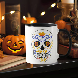 Mug Crâne sucre bleu et orange