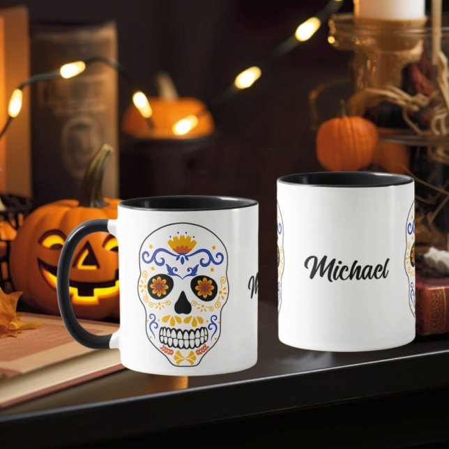 Mug Crâne Sucre Bleu Et Orange Avec Nom Musique (Créateur téléchargé)