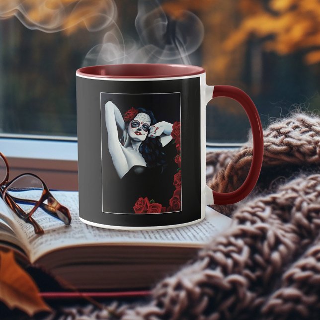 Mug Crâne sucre Roses rouges Noir (Créateur téléchargé)