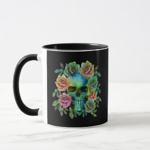 MUG CRÂNE VERT DE LA MORT AVEC FLEURS