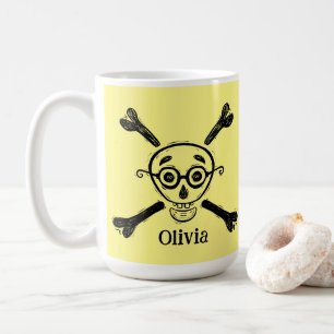 Mug Crâne vintage et os croisés avec lunettes Jaune