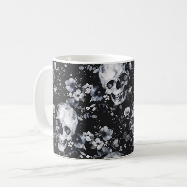 Mug Crânes de jardin gothique et goth floral été (Devant gauche)