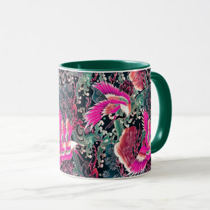 Mug CRANES DE VOL, VAGUES, FLEURS Rose Japonais Floral