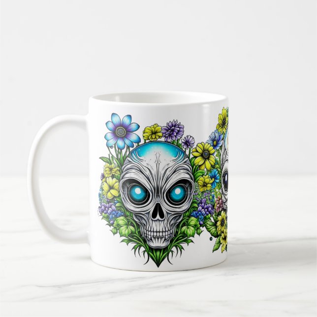 Mug Crânes et fleurs Aliens extraterrestres (Gauche)