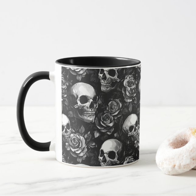 Mug Crânes Et Noirs Rose (Avec donut)