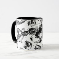Crânes Noir & Blanc Squelette Motif d'Art de Crâne