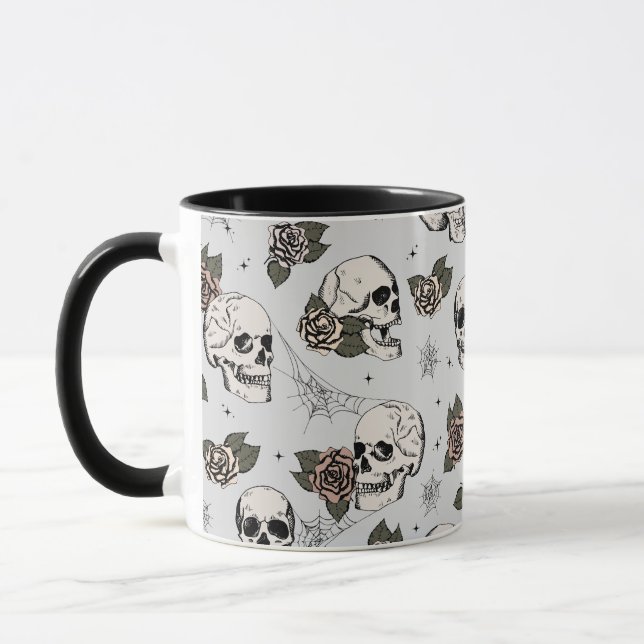 Mug Crânes Vintages gris et Roses (Gauche)