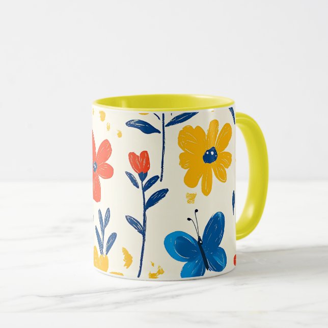 Mug Crayon et fleurs de papillon   (Devant droit)