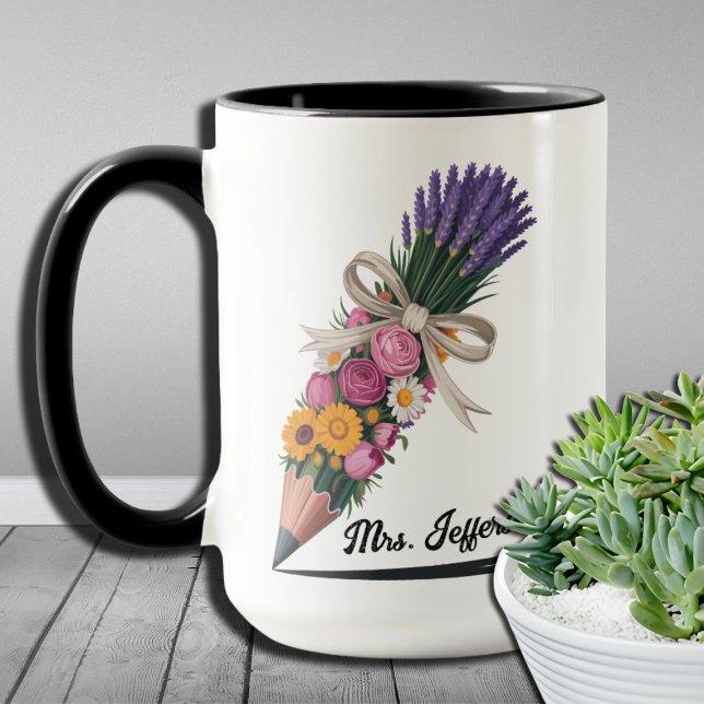Mug Crayon Floral Croquette Appréciation de l'enseigna (Créateur téléchargé)