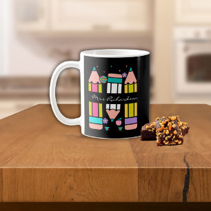 Mug Crayon nom de professeur coloré noir dessin animé