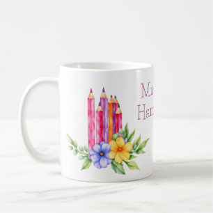 Mug Crayons Aquarelle Colorée, Floral, Don de l'enseig