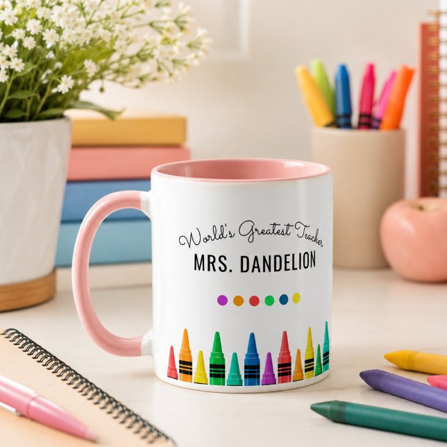 Mug Crayons Arc-en-Ciel Café du Meilleur Enseignant du (Rainbow Crayons World's Greatest Teacher Coffee Mug)