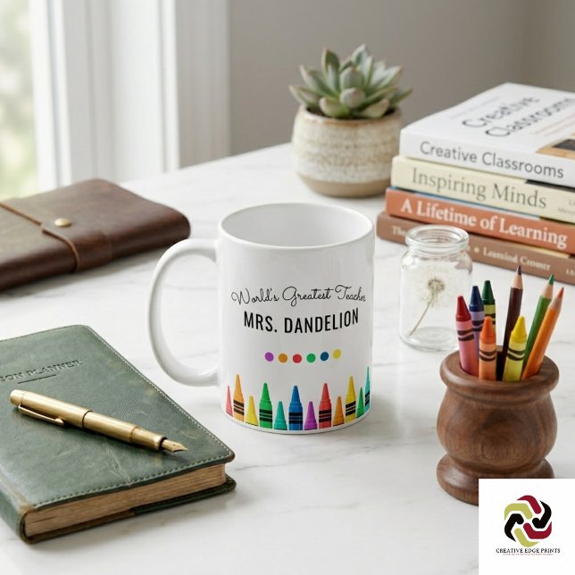 Mug Crayons Arc-en-Ciel Café du Meilleur Professeur du (Rainbow Crayons World's Greatest Teacher Coffee Mug
)