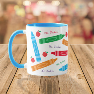 Mug Crayons mignons et pommes Nom de l'enseignant