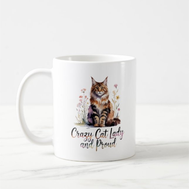 Mug Crazy Cat Lady And Proud Maine Coon Floral Coffee  (Gauche)
