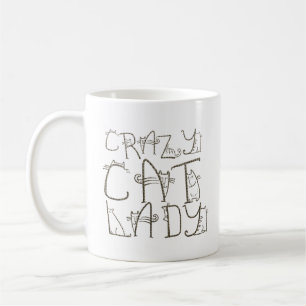 Mug Crazy Cat Lady Quirky Typographie Nom