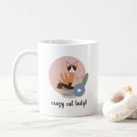 Crazy Chat Lady Floral Cat Illustration