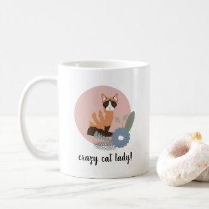 Mug Crazy Chat Lady Floral Cat Illustration
