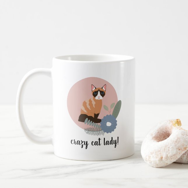 Mug Crazy Chat Lady Floral Cat Illustration (Avec donut)