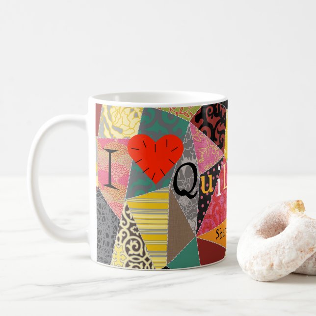 Mug Crazy Quilt Patchwork I Love Quilting Monogrammé (Avec donut)