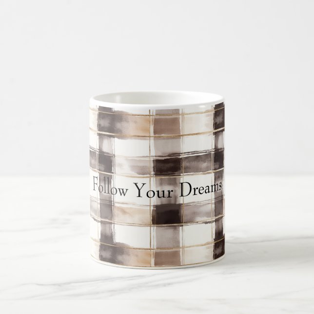 Mug Cream Brown Plaid Stripes   (Centre)
